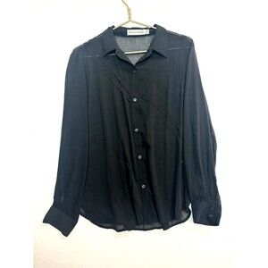 NWOT Rebecca Minkoff Sheer Chiffon Button Down Shirt Long Sleeve Black Size M